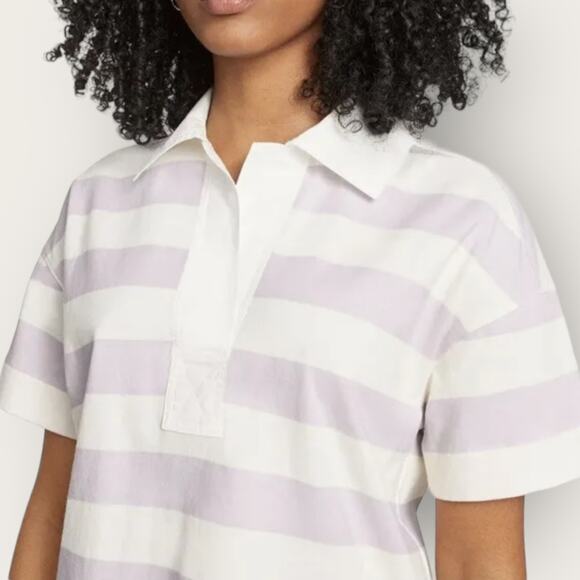 Everlane Retro Jersey Striped Polo Shirt | Small | White Purple Boxy Oversized - Picture 8 of 8